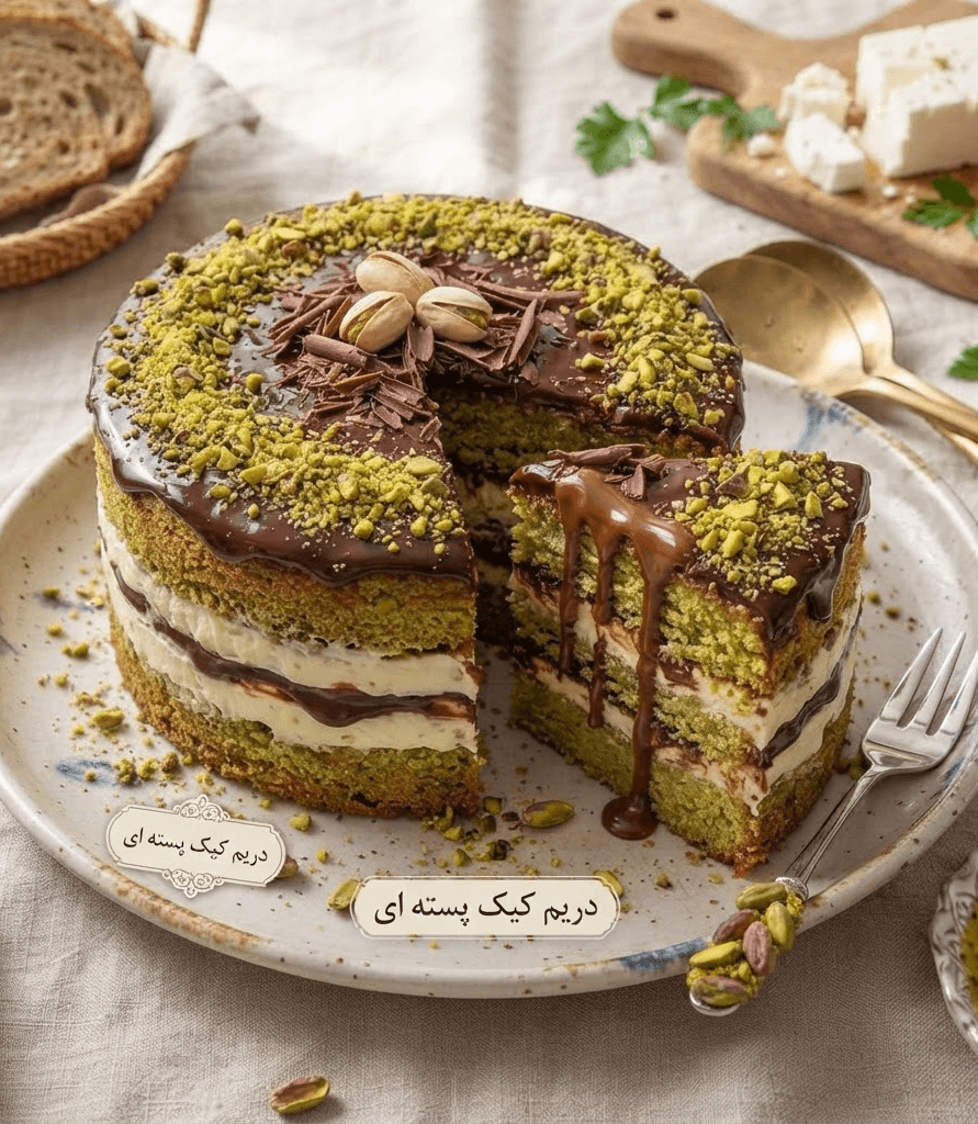 دریم کیک پسته‌ای خانگی